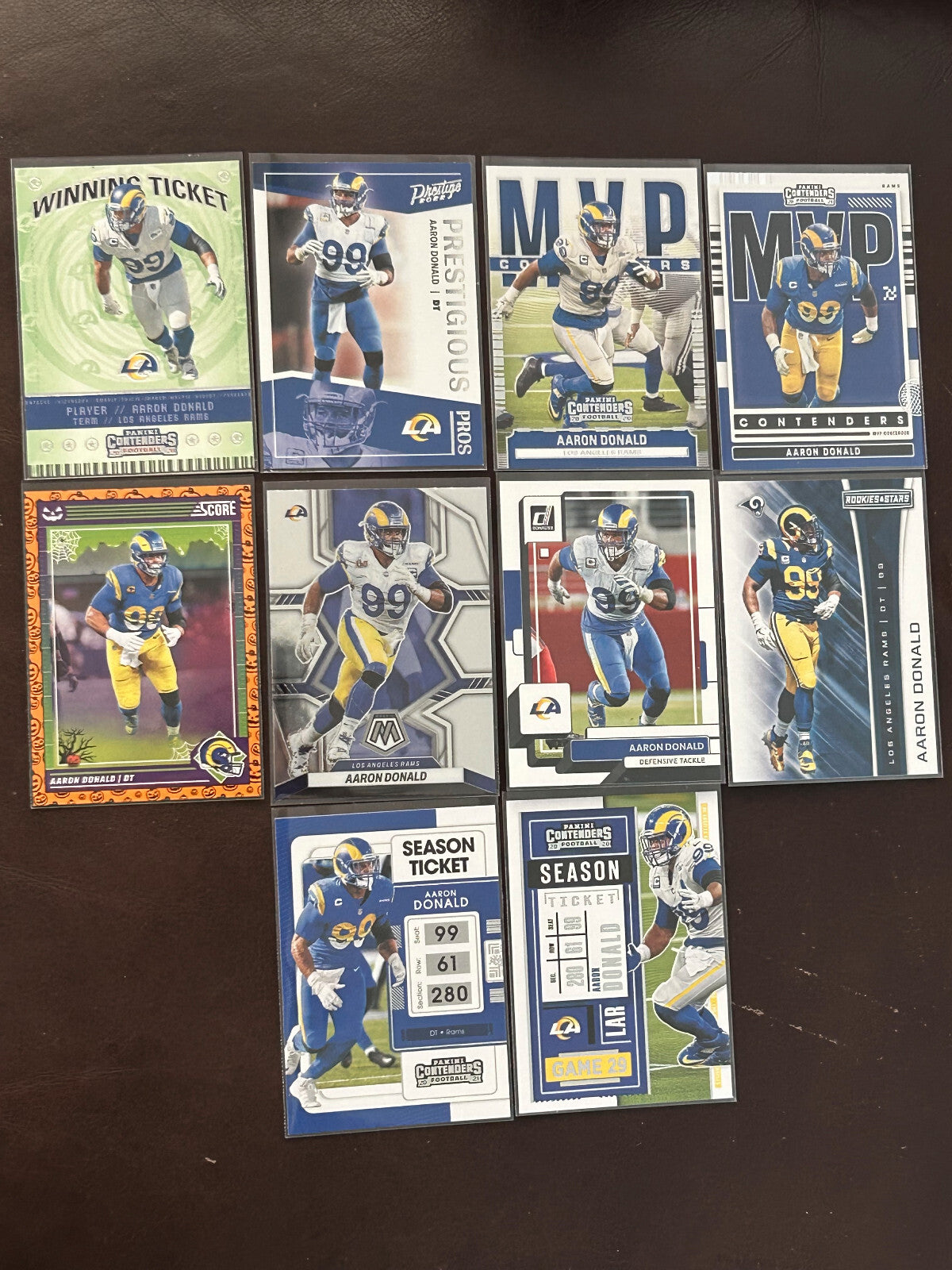 Aaron Donald Los Angeles Rams Football Trading Cards Set - 10 Cards Collection